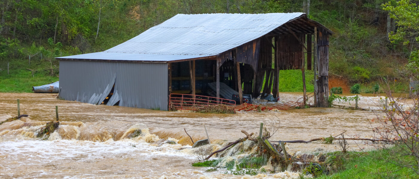 Virginia barn with flooding caused by Hurricane Helene