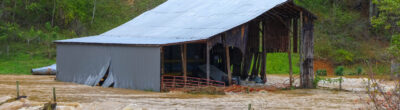 Virginia barn with flooding caused by Hurricane Helene