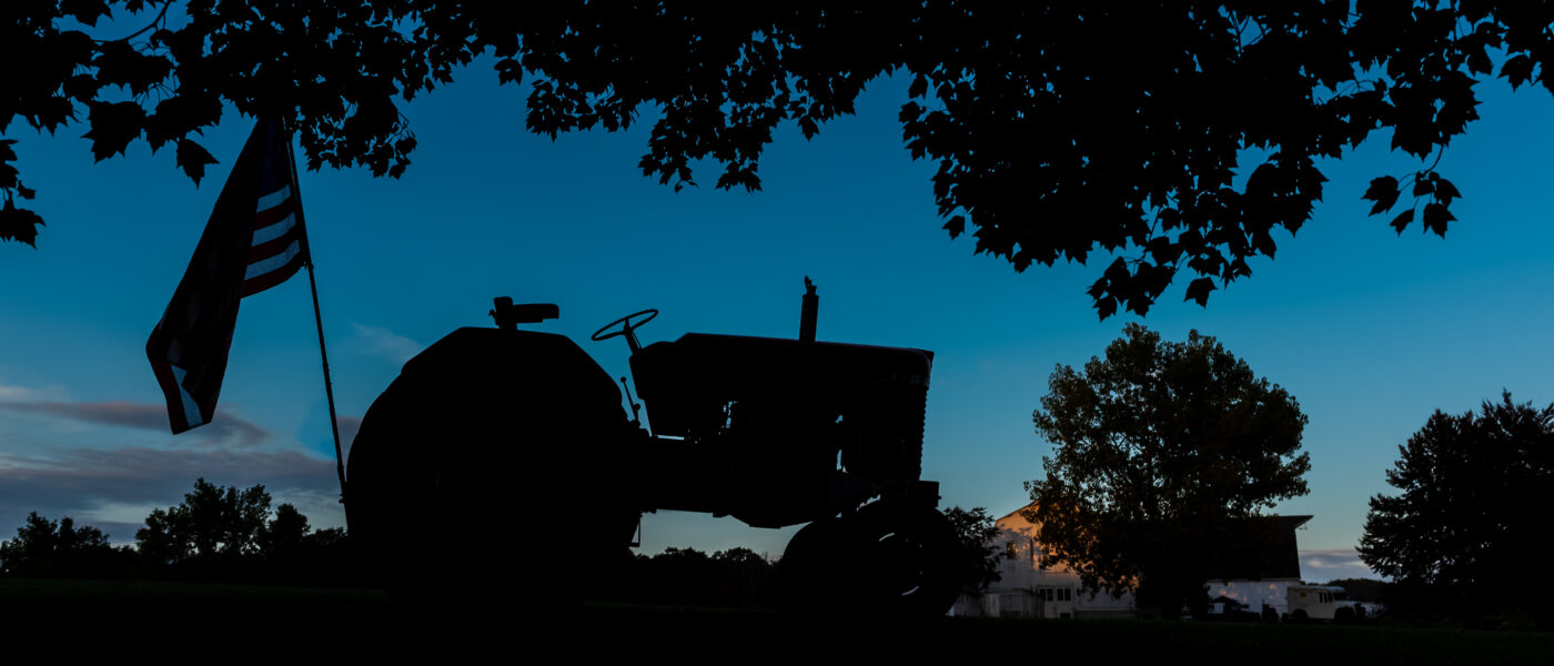 tractor at sunset